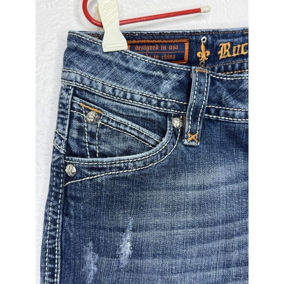 Rock Revival Shorts Womens 32 Stephanie Cut Off Denim Flap Embelished Pocket Y2K - Picture 4 of 16